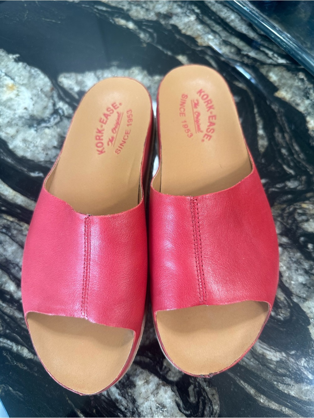 Kork-Ease Red Leather Open-Toe Slide Mules